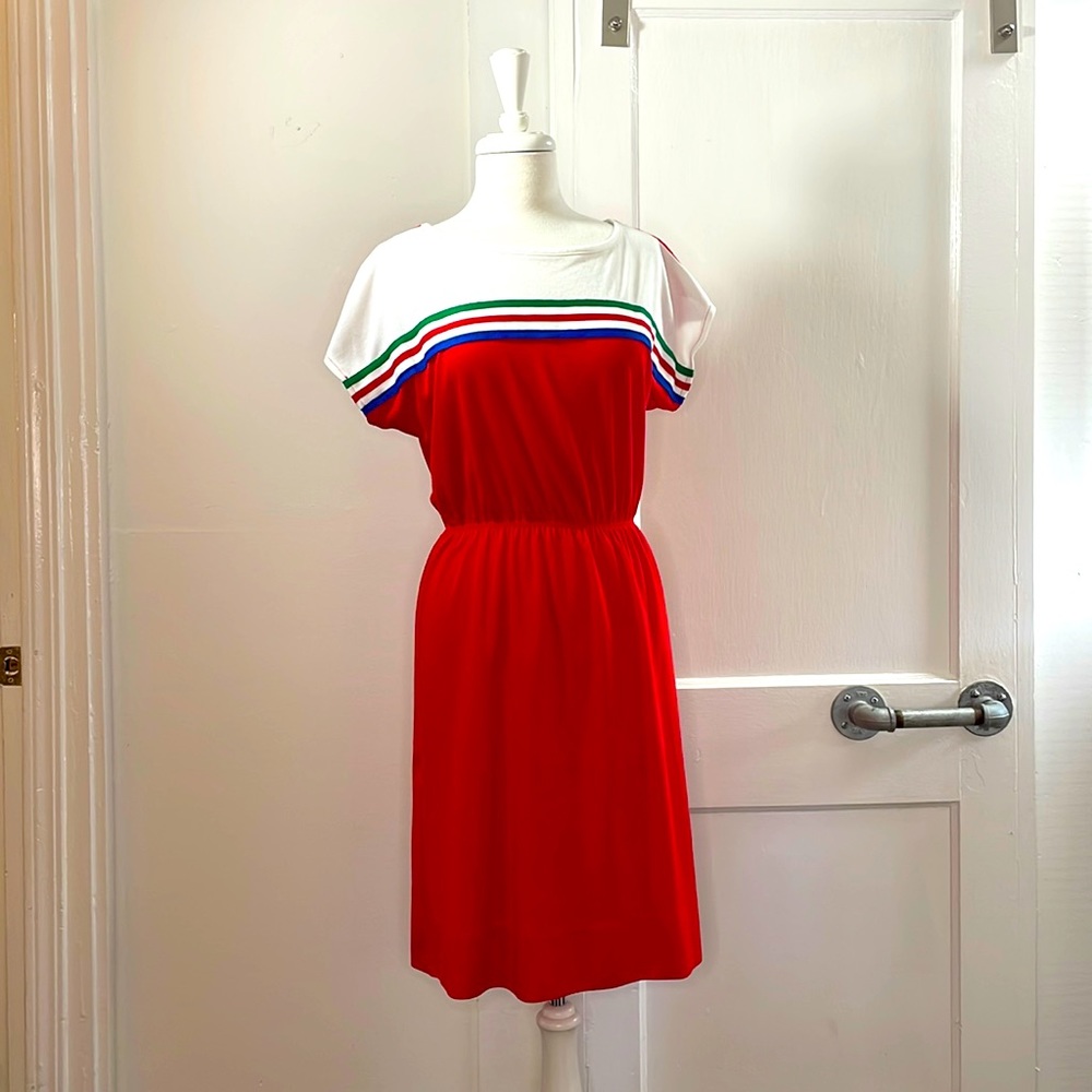Vintage Mari Lynn fashions striped cinched waist color block dress